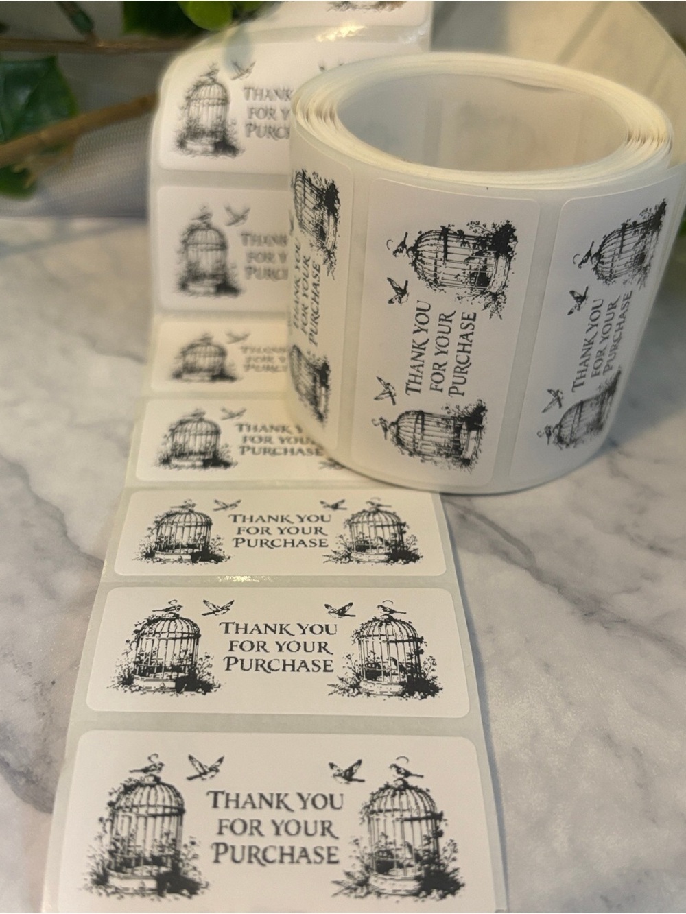 Vintage Birdcage Thank You Labels 200 Pack 2x1 Small Business Stickers